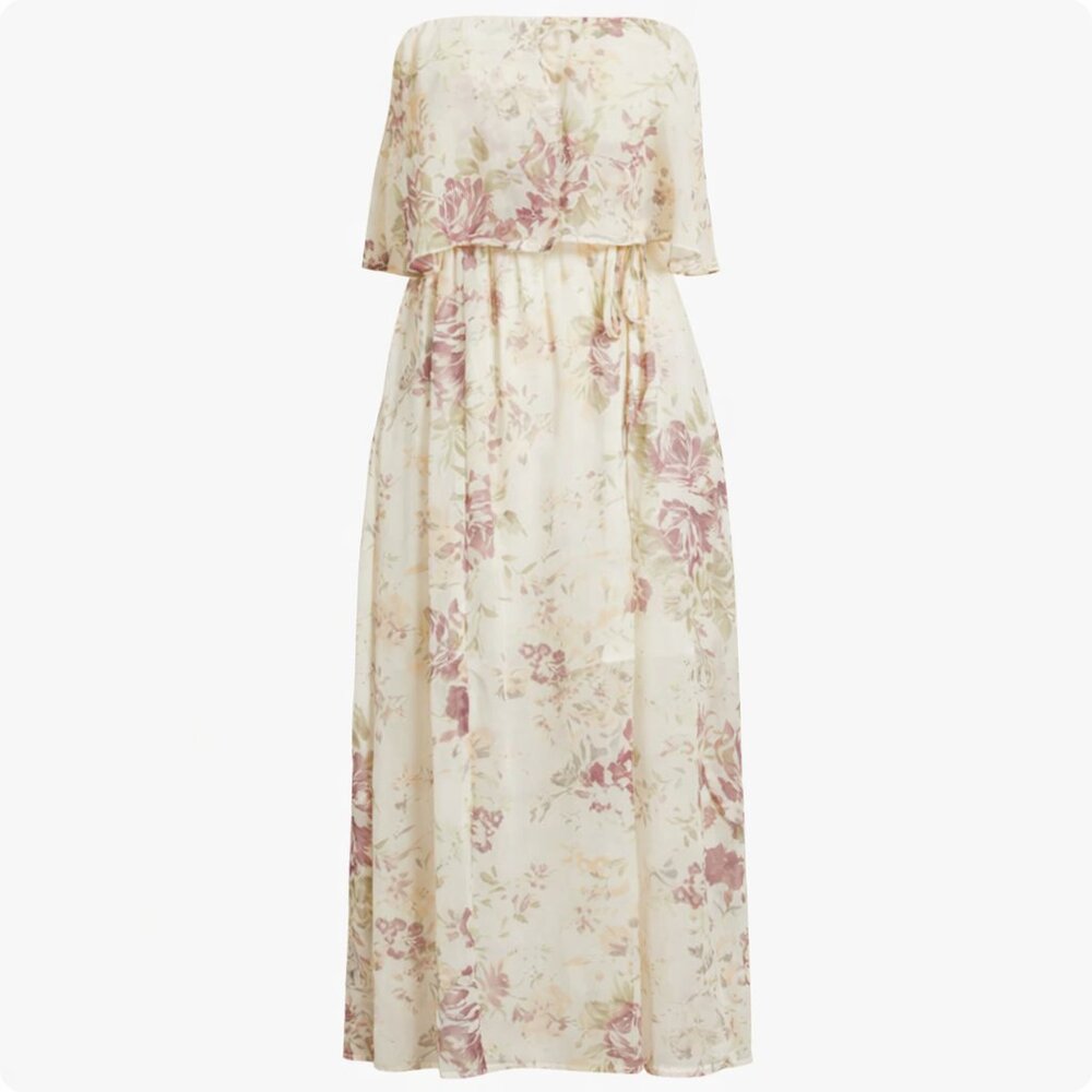 Chelsea28 Tie Waist Strapless Chiffon Maxi Dress – Light Pink Floral – XS (NWT)